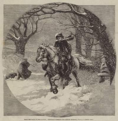 農場から駅まで、ロンドンの友達へのクリスマスプレゼント 作： Harrison William Weir